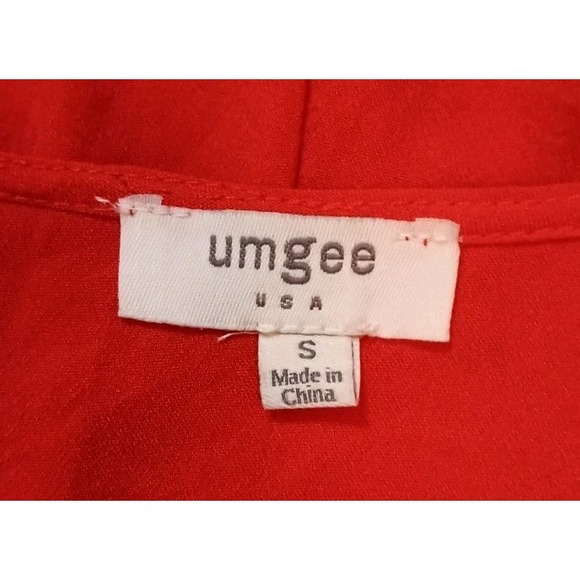 Umgee Red Scallop Wrap Romper Bell Sleeve‎ Elastic Waist Boho Chic Size Small - Picture 8 of 15